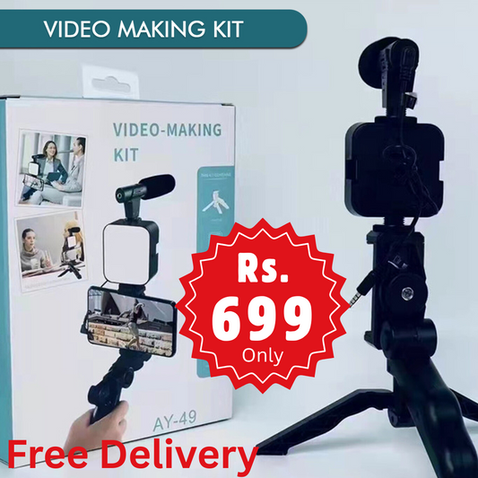 6054 Vlogging Kit For Video Making With Mic Mini Tripod Stand Led Light Phone Holder Clip For Making Videos